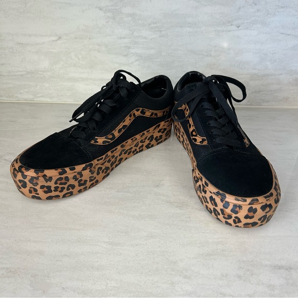 Vans Black and Leopard Print Platform Sneakers - Picture 7 of 8